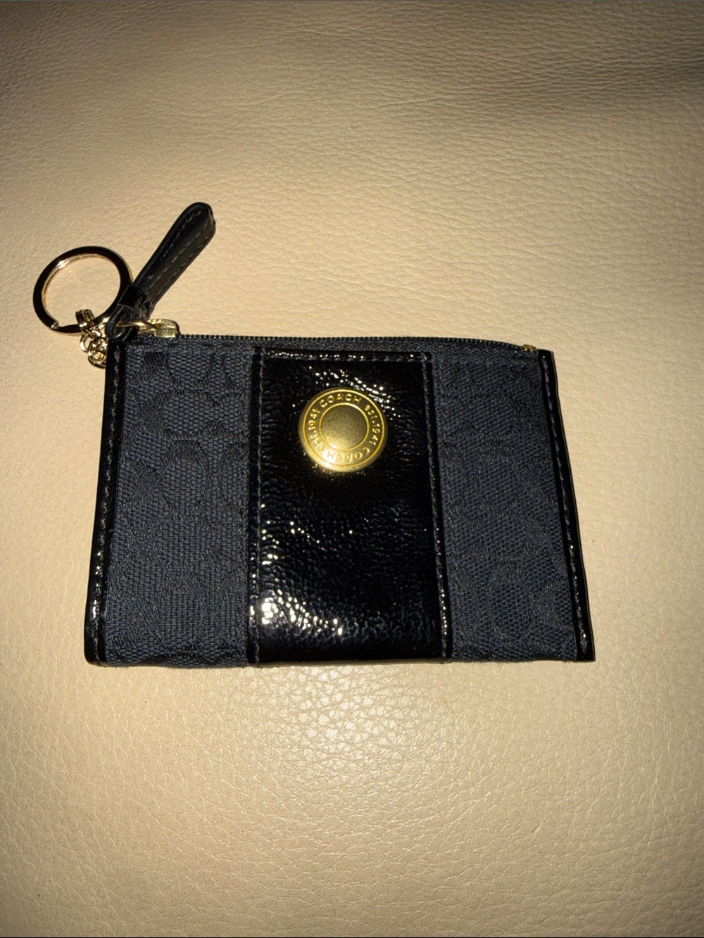 Coach Black Logo Zip Card Pouch with Keyring